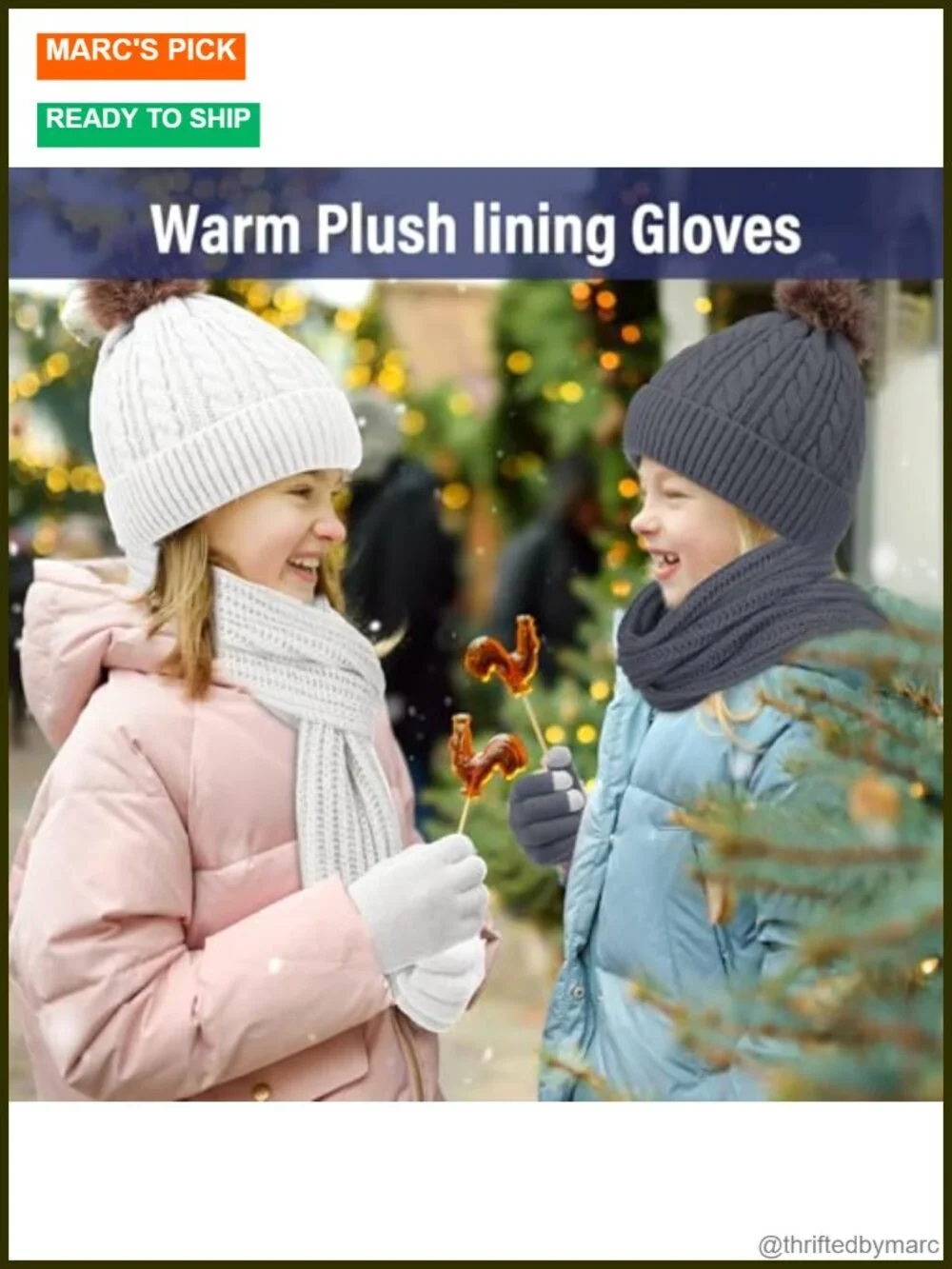 Kids Winter Accessories Set Pom Pom Beanie Hat Scarf Touchscreen Gloves 12